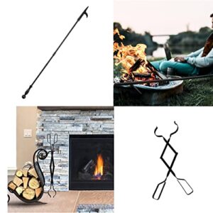 32Inch Anti-Rust Solid Fire Poker and 25Inch Foldable Fire Tongs for Fire Pit, Heavy Duty Material, Campfire Poker and Tong Set for Fireplace, Camping, Wood Stove, Outdoor and Indoor Use