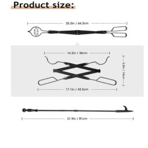 32Inch Anti-Rust Solid Fire Poker and 25Inch Foldable Fire Tongs for Fire Pit, Heavy Duty Material, Campfire Poker and Tong Set for Fireplace, Camping, Wood Stove, Outdoor and Indoor Use