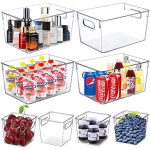 SKTEET 8 Pack Clear Plastic Storage Bins, 4 Large and 4 Small Refrigerator Organizer Bins with Handles, Pantry Organization and Storage for Kitchen,Fridge, Freezer,Home Edit and Cabinet