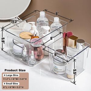 SKTEET 8 Pack Clear Plastic Storage Bins, 4 Large and 4 Small Refrigerator Organizer Bins with Handles, Pantry Organization and Storage for Kitchen,Fridge, Freezer,Home Edit and Cabinet