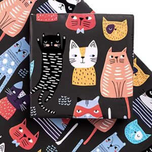 wrapaholic birthday wrapping paper sheet - 12 sheets adorable cat design folded flat for party, baby showers, holiday - 19.7 inch x 30 inch per sheet
