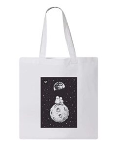 dating astronaut design, reusable tote bag, lightweight grocery shopping cloth bag, 13” x 14” with 20” handles