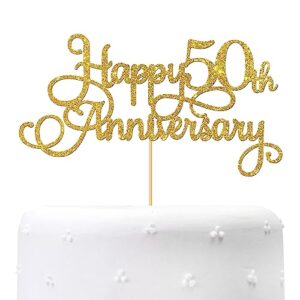 gold glitter happy 50th anniversary cake topper - for 50th wedding anniversary / 50th birthday party cake decorations supplies, cheers to 50 years sign