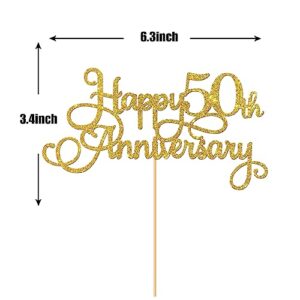 Gold Glitter Happy 50th Anniversary Cake Topper - for 50th Wedding Anniversary / 50th Birthday Party Cake Decorations Supplies, Cheers to 50 Years Sign