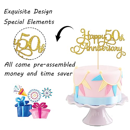 Gold Glitter Happy 50th Anniversary Cake Topper - for 50th Wedding Anniversary / 50th Birthday Party Cake Decorations Supplies, Cheers to 50 Years Sign