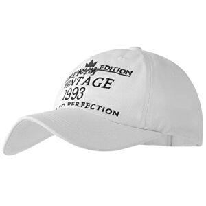 Dingyijie 1993 30th Birthday Gifts for Men Women - Adjustable Cotton Baseball Cap 30 Years Old Birthday Present Party Hat (White)