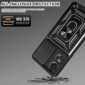 Ysnzaq Military Grade Heavy Duty Shockproof Case for Oppo A17 6.56", Sliding Window Lens Protection with Magnetic Car Bracket Phone Cover for Oppo A17 SJ Black