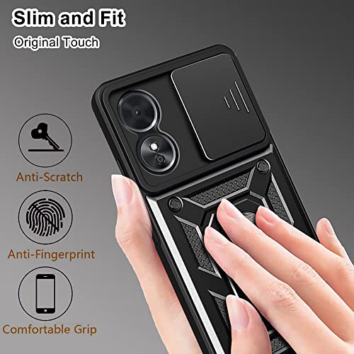 Ysnzaq Military Grade Heavy Duty Shockproof Case for Oppo A17 6.56", Sliding Window Lens Protection with Magnetic Car Bracket Phone Cover for Oppo A17 SJ Black