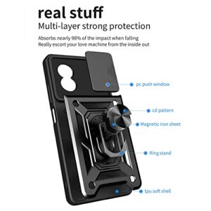 Ysnzaq Military Grade Heavy Duty Shockproof Case for Oppo A17 6.56", Sliding Window Lens Protection with Magnetic Car Bracket Phone Cover for Oppo A17 SJ Black