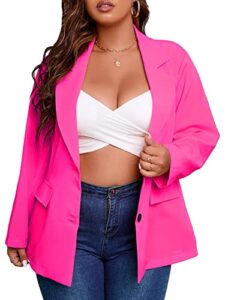 floerns women's plus size long sleeve lapel open front work office blazer jacket hot pink 4xl