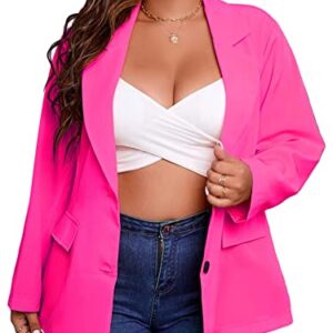 Floerns Women's Plus Size Long Sleeve Lapel Open Front Work Office Blazer Jacket Hot Pink 4XL