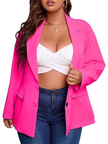 Floerns Women's Plus Size Long Sleeve Lapel Open Front Work Office Blazer Jacket Hot Pink 4XL