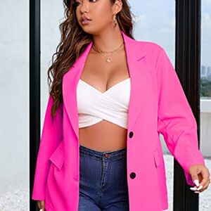 Floerns Women's Plus Size Long Sleeve Lapel Open Front Work Office Blazer Jacket Hot Pink 4XL