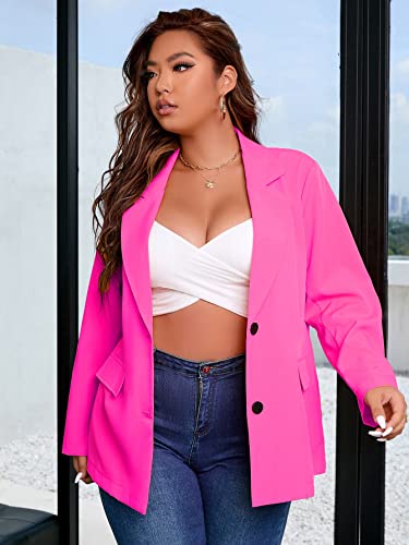 Floerns Women's Plus Size Long Sleeve Lapel Open Front Work Office Blazer Jacket Hot Pink 4XL
