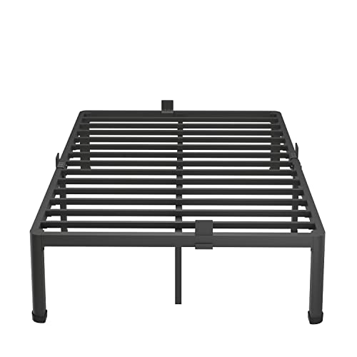 MAF 18 Inch Queen Bed Frames with Round Corner Legs Mattress Slide Stopper No Box Spring Needed Heavy Duty Metal Platform Bed Frame Under-Bed Storage Space, 3000 LBS Steel Slats Support