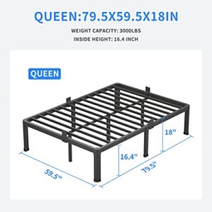 MAF 18 Inch Queen Bed Frames with Round Corner Legs Mattress Slide Stopper No Box Spring Needed Heavy Duty Metal Platform Bed Frame Under-Bed Storage Space, 3000 LBS Steel Slats Support