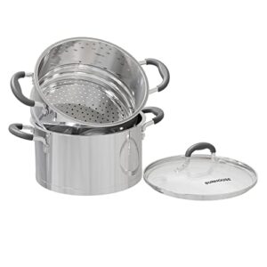 sunhouse steamer pot for cooking 8-inch steam pots with lid, 3 quarts multipurpose stock pot stainless steel steaming pot cookware with handle for vegetable, stews, pasta, dumpling, sauce, food