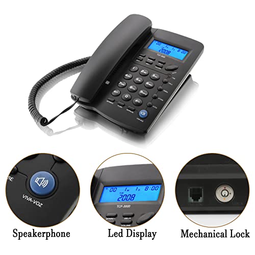 Sangyn Corded Telephone for Home/Office/Hotel, Landline Telephone with Speakerphone, Caller ID, Redial, Indicator Light, Basic Calculator, DTMF/FSK Compatible Business Phone