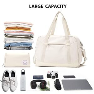 LONG VACATION Women's Travel Duffel Bag with Toiletry Bag, Sports Gym Bag Weekendeer Carry-on Tote with Shoe Compartment and Wet Pocket, School Yoga Bag Fit 15.6inch Laptop (APRICOT WHITE, 18-inch)