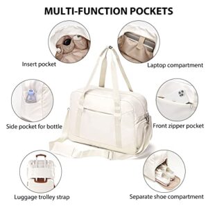 LONG VACATION Women's Travel Duffel Bag with Toiletry Bag, Sports Gym Bag Weekendeer Carry-on Tote with Shoe Compartment and Wet Pocket, School Yoga Bag Fit 15.6inch Laptop (APRICOT WHITE, 18-inch)