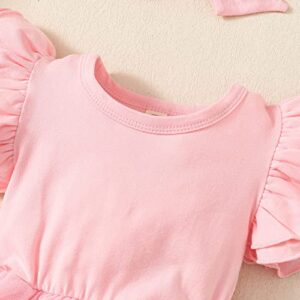 Baby Girl Clothes Infant Ruffle Sleeve Romper Dress Newborn Onesie Headband Outfit Jumpsuit Tutu Skirt Set (039C-Pink Sleeveless, 3-6 Months)