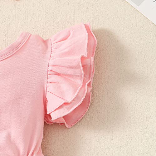 Baby Girl Clothes Infant Ruffle Sleeve Romper Dress Newborn Onesie Headband Outfit Jumpsuit Tutu Skirt Set (039C-Pink Sleeveless, 3-6 Months)