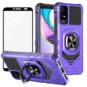 ailiber for tcl ion x phone case, tcl ion v case with screen protector, ring kickstand for magnetic car mount, military grade, heavy duty shockproof protective cover for tcl ionx/tcl ionv-purple