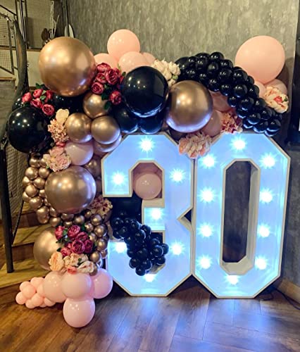 Bezente Rose Gold Black Balloons Garland Kit, 100Pcs Metallic Chrome Rose Gold Black and Rose Gold Confetti Balloons Arch for Wedding, Birthday, Graduation, Baby Shower Party Decoration