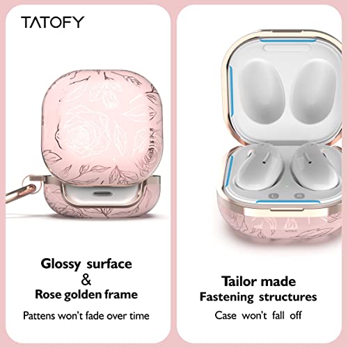 TATOFY Case for Galaxy Buds 2 Pro, Galaxy Buds 2, Galaxy Buds Pro, Galaxy Buds Live, Golden Leaf Golden Flower Hard Case with Carabiner, Support Wireless Charging, LED Visible (Pink & Golden)