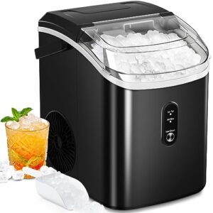 zafro nugget ice maker countertop, pebble ice maker machine with self-cleaning, 35lbs/24hrs, pellet ice maker with ice basket/ice scoop/ice bag for home/office/bar/party, black