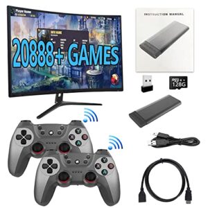 retro game stick, wireless game console built-in 9 classic emulators, nostalgia stick game 1080p hdmi output, plug and play video game stick with dual 2.4g wireless controllers (128g, 20888 games)