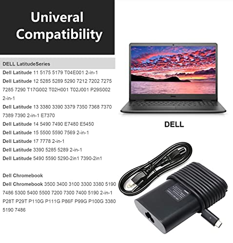 65W 45W Dell Laptop Charger USB C for Dell Latitude 5420 5520 5320 7420 7430 7400 7370 7390 7275 7285, XPS 13 7390 9350 9380 9370 9360 9310 9365 9300 9550 USB C Laptop Charger