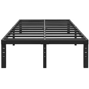 aldrich 14 inch metal bed frame queen size - double black basic anti squeak steel slats platform, easy assembly heavy duty noise free bedframes, no box spring needed