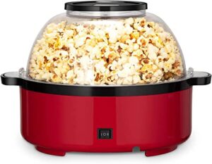 popcorn machine electric hot oil popper, 2-in-1 automatic stirring hot oil popcorn popper maker & grill machine, large lid for serving bowl, 2 measuring spoons, 16-cup for home party
