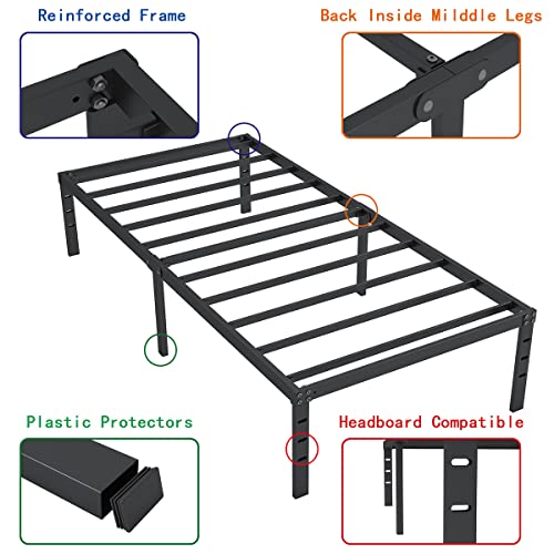 ALDRICH 14 Inch Metal Twin Bed Frame - Single Black Basic Anti Squeak Steel Slats Platform, Easy Assembly Heavy Duty Noise Free Bedframes, No Box Spring Needed