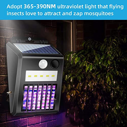2-in-1 Solar Bug Zapper Outdoor, 2 Pack Solar Powered Mosquito Zapper with UV Light, Electric Insect Killer Fly Trap with Motion Sensor LED Lights for Outdoor Use