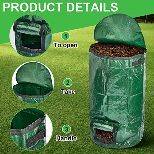 4 Pieces Compost Bin Bags Large 34 Gallon Reusable Yard Waste Bags Lawn Bags Heavy Duty Garden Bag Composting Bags Garbage Can Outdoor Container with Zipper Lid and Handles for Loading Leaf Trash