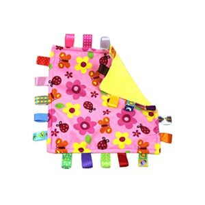 fomuni pink flower tag comforter security blankets with colorful tags infants toddlers soft plush taggie blanket newborn baby girl gift