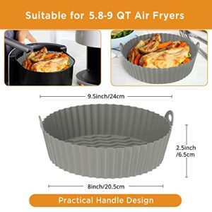 OUTXE Silicone Air Fryer Liners, 2-Pack Reusable Airfryer Basket Tray Accessories Round Compatible With Ninja Cosori Gourmia 5.8/6/7/8/9 qt (Blue+Gray)