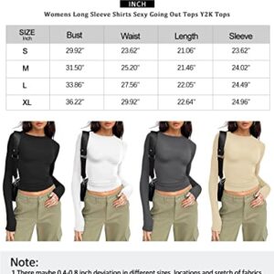 Trendy Queen Long Sleeve Shirts for Women Fall Clothes Fashion 2023 Going Out Tops Long Sleeve Crop Tops Sweaters Workout Basic Cute Y2K Shirts Winter Clothes Teen Girls Black