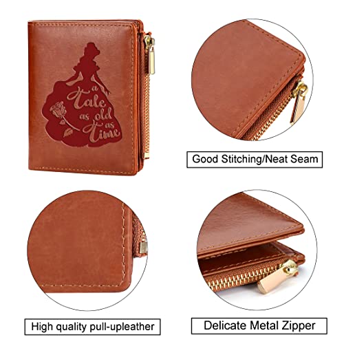 KBVWHW A Tale As Old As Time Beauty and The Beast Leather Wallet for Women Girls Daughter TV Movie Inspirational Gifts for Her Daughter (Brown)