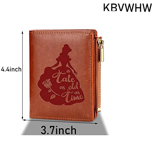 KBVWHW A Tale As Old As Time Beauty and The Beast Leather Wallet for Women Girls Daughter TV Movie Inspirational Gifts for Her Daughter (Brown)