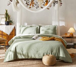 geniospin full comforter set, bed in a bag sage green bedding sets 7-pieces, botanical pattern, all season comfortable seersucker bedding with comforter, sheets, pillowcase & shams(full,80"x90")