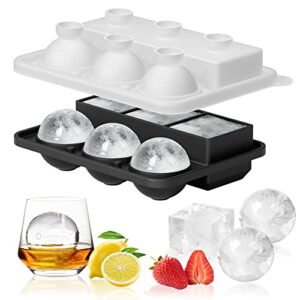 ice cube tray, morfone silicone round ice ball mold& square large ice mold combo with lid, funnel design easy-release reusable ice ball maker for whiskey, cocktail, bourbon, homemade drinks