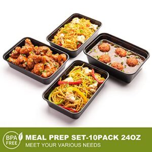 Meal Prep Containers, 10 Pack Food Storage Containers with Lids, Extra-thick Plastic Food Containers Reusable Food Prep Containers Stackable To Go Containers, 24oz, BPA Free, Microwave/Dishwasher Safe