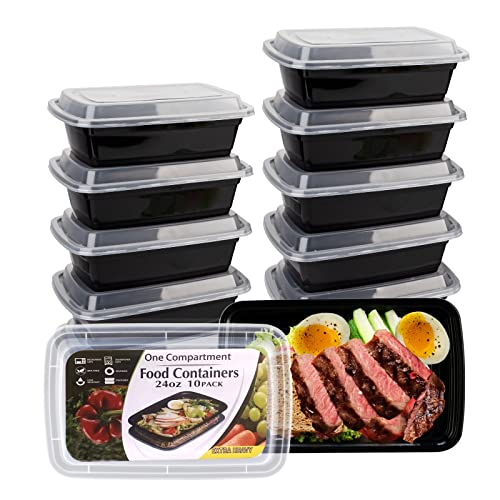 Meal Prep Containers, 10 Pack Food Storage Containers with Lids, Extra-thick Plastic Food Containers Reusable Food Prep Containers Stackable To Go Containers, 24oz, BPA Free, Microwave/Dishwasher Safe