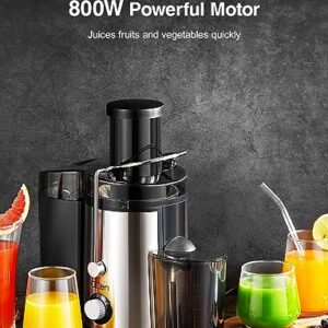 Juicer Machine, 800W Centrifugal Juicer Extractor with Wide Mouth 3” Feed Chute for Fruit Vegetable, Easy to Clean, Stainless Steel, BPA-free (Black)