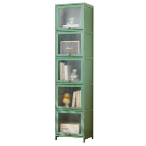 craftthink tall storage cabinet, mid-century modern accent cabinet rectangle straight legs kitchen pantry cabinet with glass doors and shelves for home office, green, 16" l x 12.5" w x 68" h