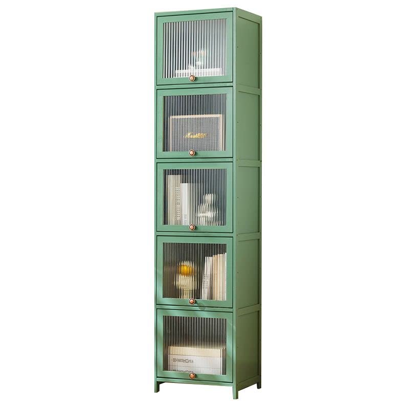 CraftThink Tall Storage Cabinet, Mid-Century Modern Accent Cabinet Rectangle Straight Legs Kitchen Pantry Cabinet with Glass Doors and Shelves for Home Office, Green, 16" L x 12.5" W x 68" H