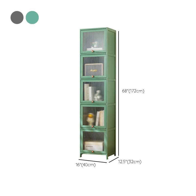 CraftThink Tall Storage Cabinet, Mid-Century Modern Accent Cabinet Rectangle Straight Legs Kitchen Pantry Cabinet with Glass Doors and Shelves for Home Office, Green, 16" L x 12.5" W x 68" H